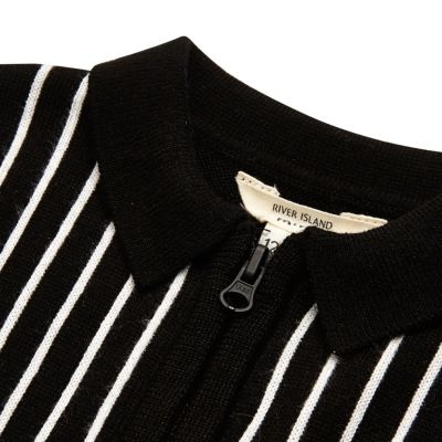 Boys black and white stripe knit polo shirt